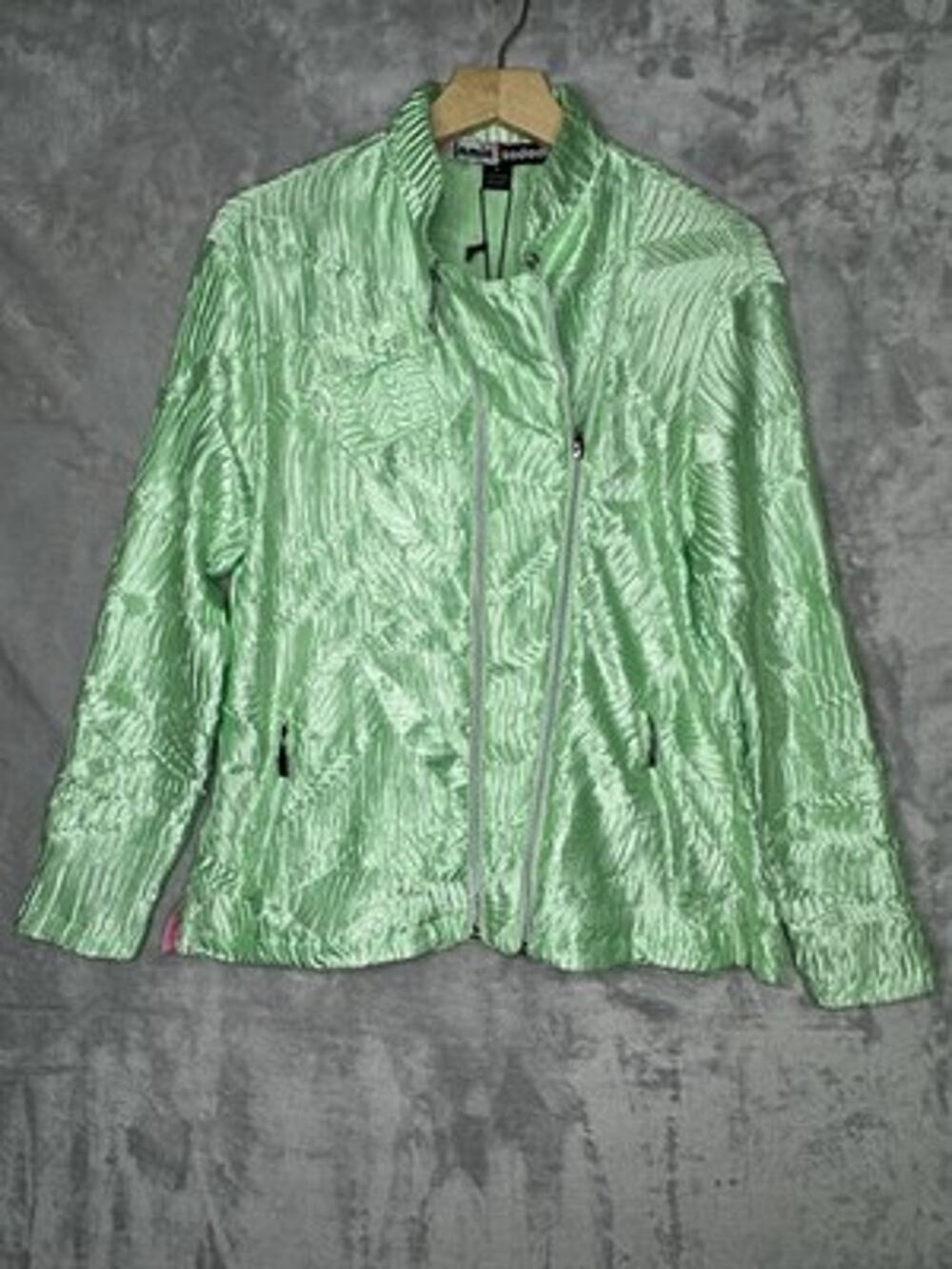 Jamie Sadock Jacket Womens Medium Green Crinkle Full Zip Lightweight Golf